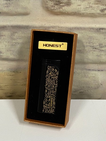 Honest Marka Siyah Sarı Desenli Tek İnce Ateşlemeli Gazlı Kişiye Özel Çakmak