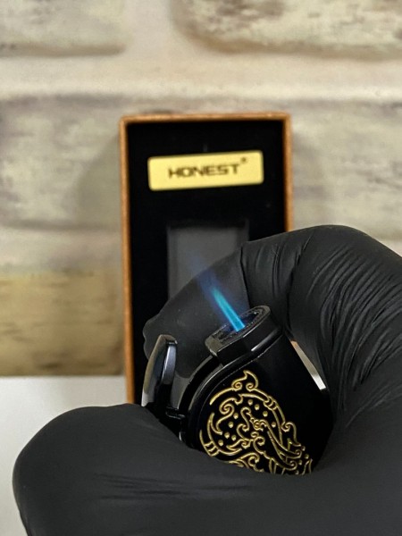 Honest Marka Siyah Sarı Desenli Tek İnce Ateşlemeli Gazlı Kişiye Özel Çakmak