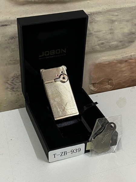 Jobon Çift Ateşlemeli Gaz Açıp Kapatmalı Gri Renk Kişiye Özel Çakmak