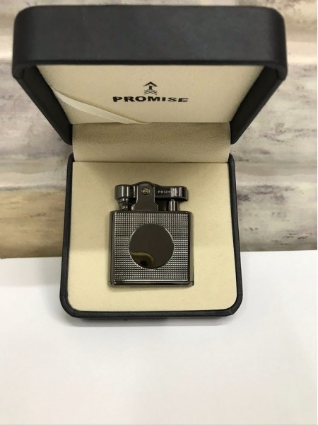 Promise Marka Benzinli Füme Yuvarlak Logo Desenli Kişiye Özel Çakmak