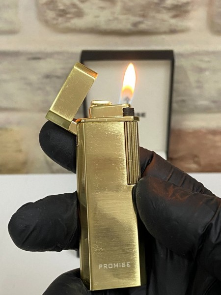 Promise Marka Sarı Gold Renk Gazlı İnce Kişiye Özel Çakmak