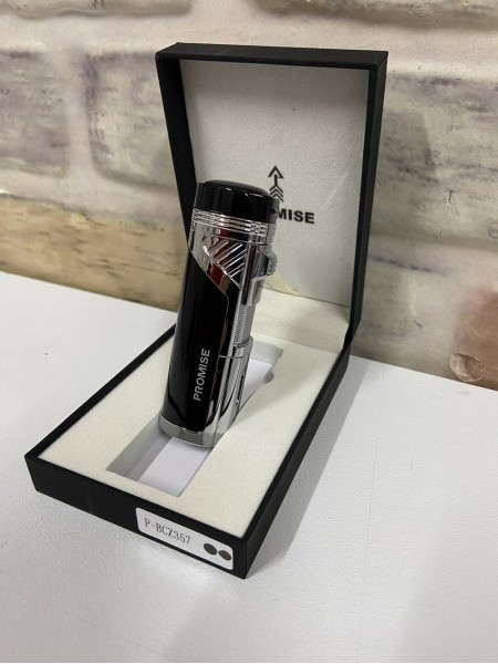 Promise Marka 4 Ateşlemeli Siyah Gri Puro Çakmağı İsme Özel Çakmak