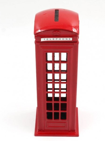Kırmızı Renkli İngiliz Telefon Kulubesi Büyük Metal Kumbara
